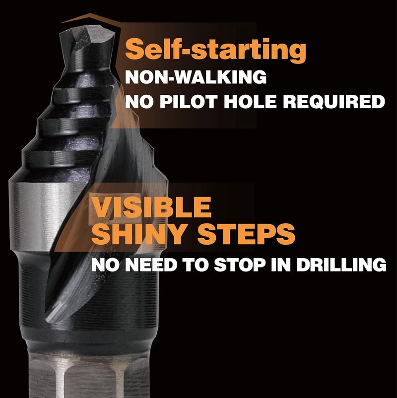 Jerax tools M35 HSS 3/8 Inch Step Drill Bit, Single Size Unibit with Double Spiral Flutes for Drilling Small Holes on Stainless Steel, Metal, Wood, Plastic - Image 5